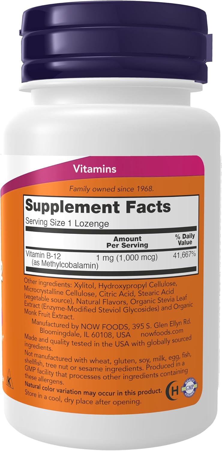 NOW Foods, Metil B-12 (Metilcobalamina) 1000 mcg, 100 Comprimidos para la Salud del Sistema Nervioso