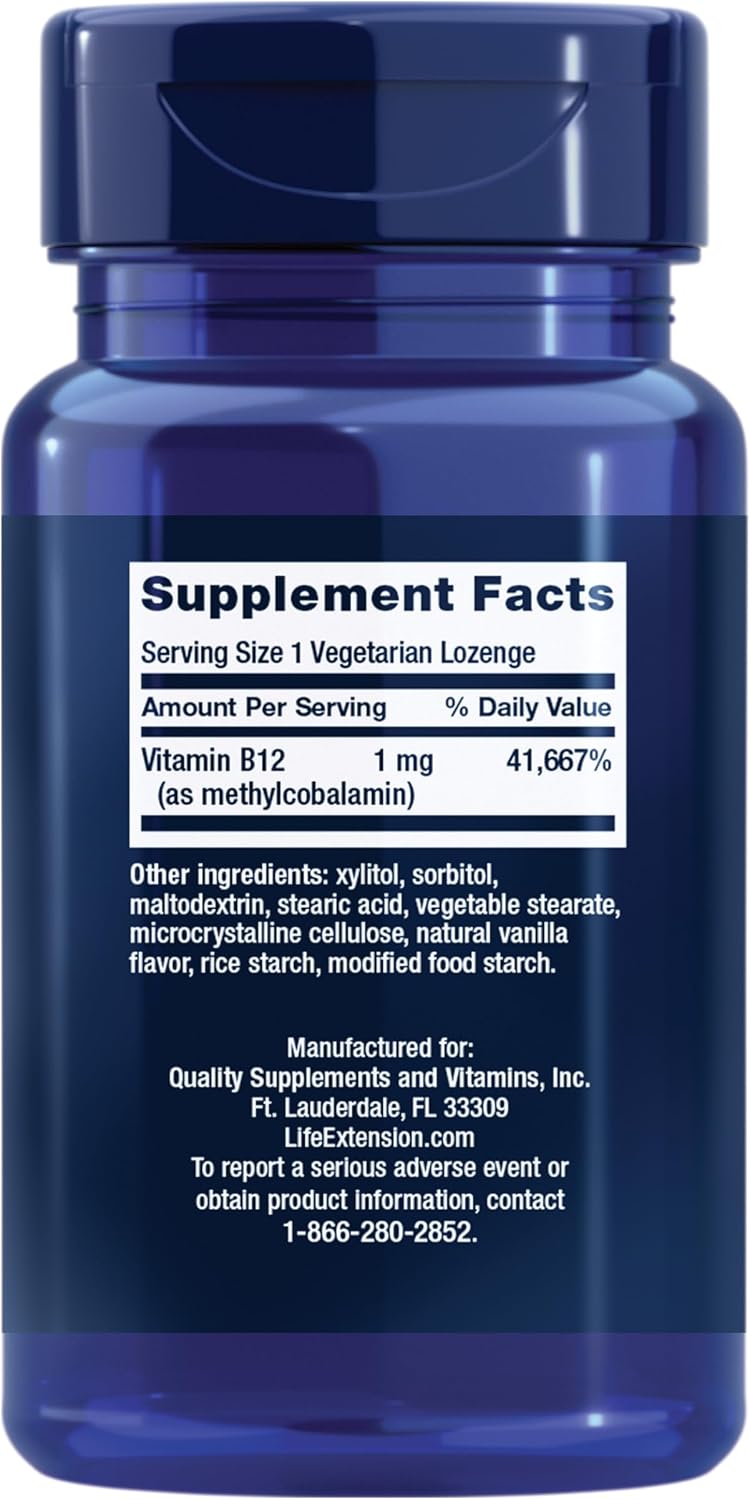 Vitamina B12 Metilcobalamina 1 mg, 60 Comprimidos Sublinguales - Life Extension
