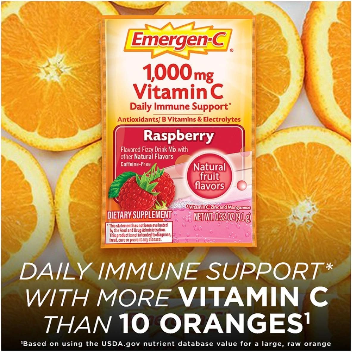 Emergen-C 1000mg Vitamina C en Polvo - Sabor Frambuesa - 30 sobres