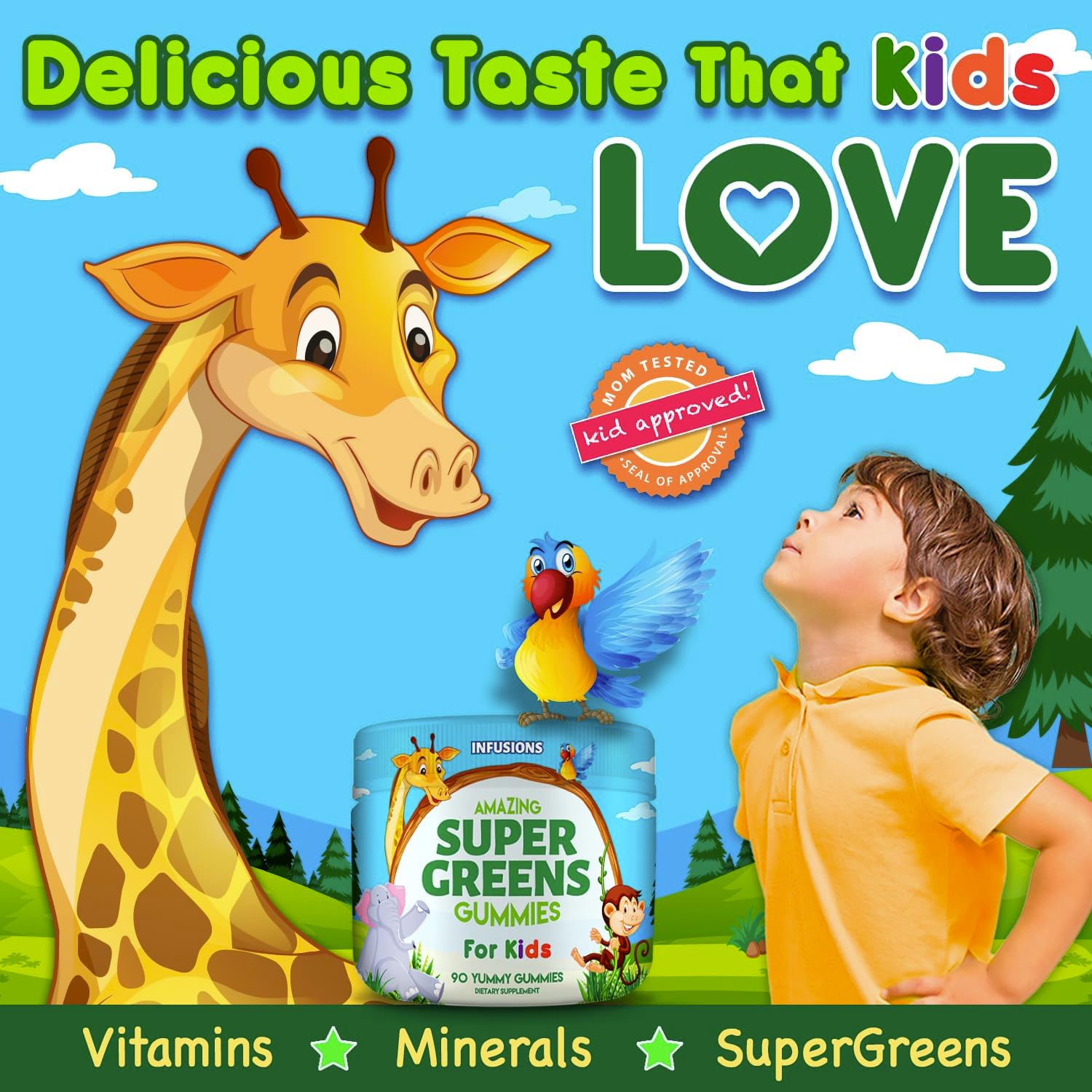 Infusions Super Green Gummies para Niños - 90 Gominolas de Superalimentos Verdes