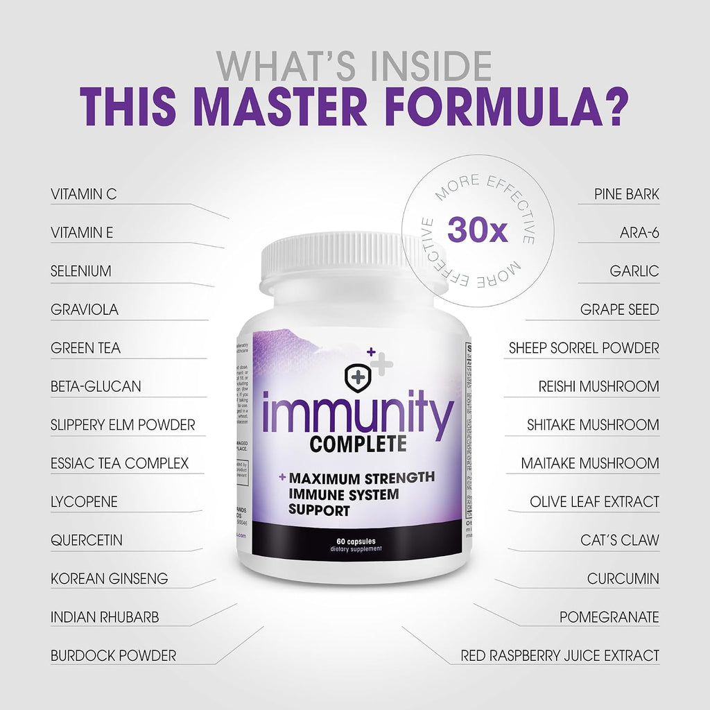 Immunity Complete - 20-in-1 Fórmula de Apoyo Inmunológico con Uña de Gato, Quercetina, Vitamina C y Extracto de Hoja de Olivo (60 comprimidos)