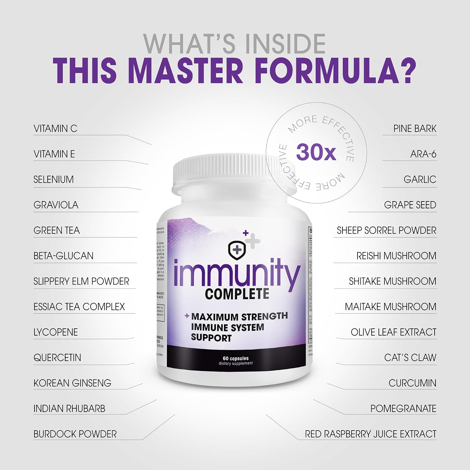 Immunity Complete - 20-in-1 Fórmula de Apoyo Inmunológico con Uña de Gato, Quercetina, Vitamina C y Extracto de Hoja de Olivo (60 comprimidos)
