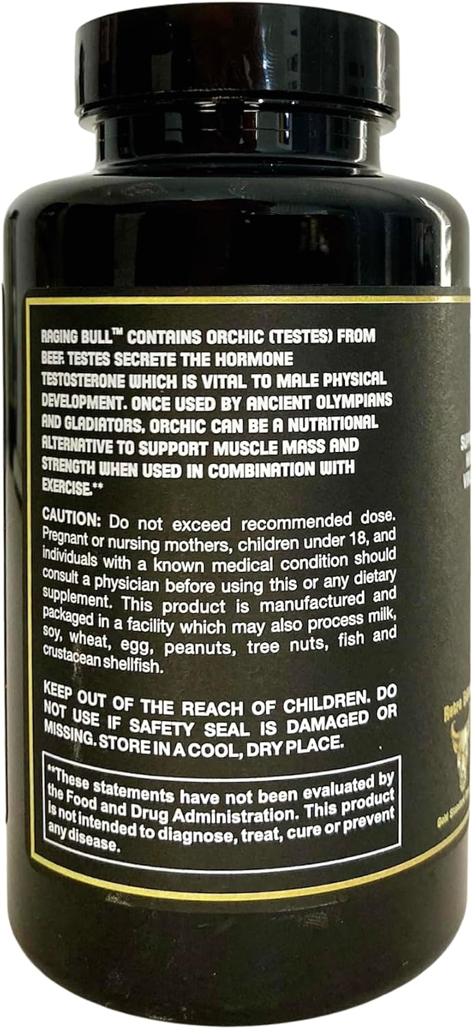 Healthy 'N Fit Raging Bull Mega Orchic - 120 Cápsulas (40 Días) Glándula Testicular Cruda Premium, Apoyo Natural para la Testosterona