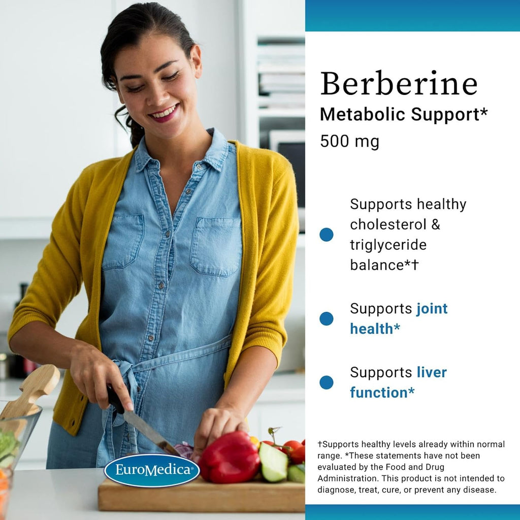 EuroMedica Berberina 500 mg - Suplemento para la Salud Metabólica, 60 Cápsulas Veganas