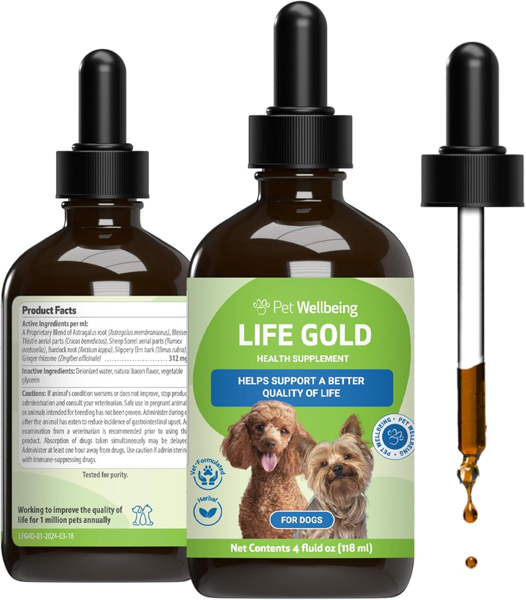 Pet Wellbeing Life Gold para Perros - Suplemento Herbal Natural - Apoyo Inmunológico y Antioxidante - 59 ml