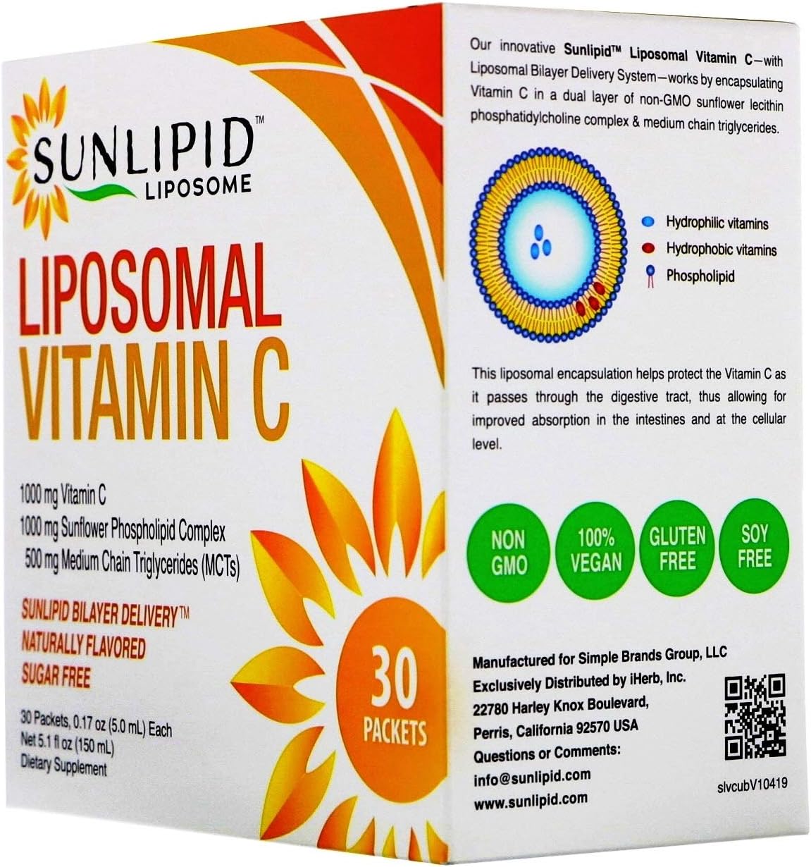 SunLipid Liposomal Vitamin C with MCT Oil, 30 Packets, 0.17 fl oz (5 ml) Each
