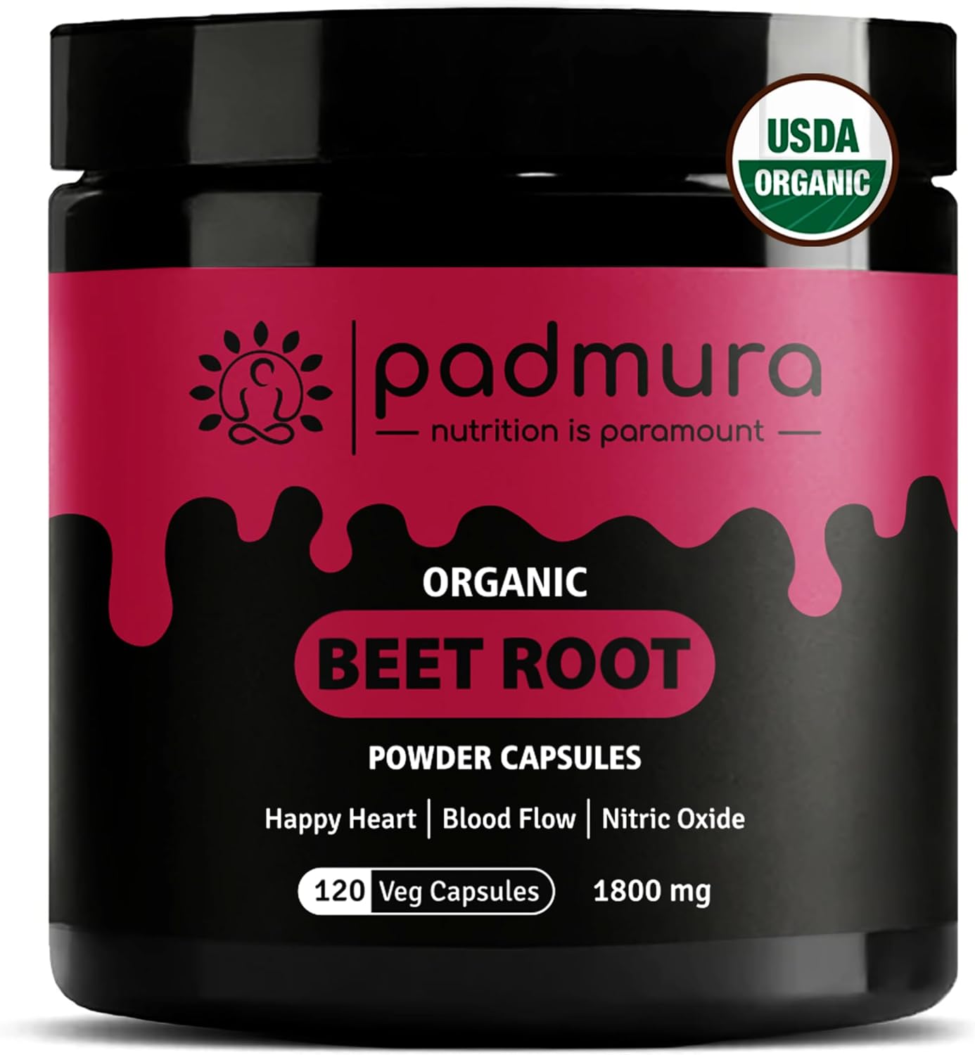 PADMURA Cápsulas de Remolacha Ecológica 1800mg - 120 Cápsulas Veganas