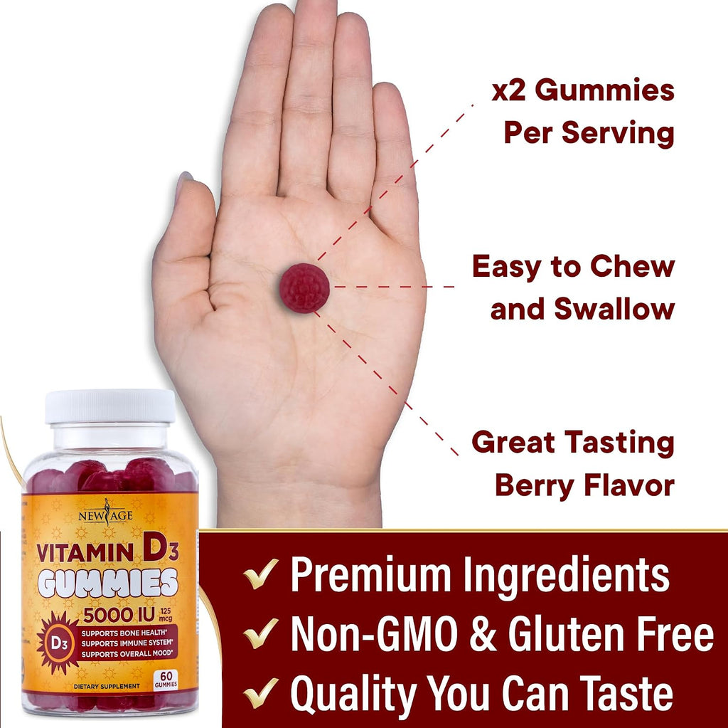 NEW AGE Vitamin D3 5000 IU Gummies - 120 Gominolas (Pack de 2)