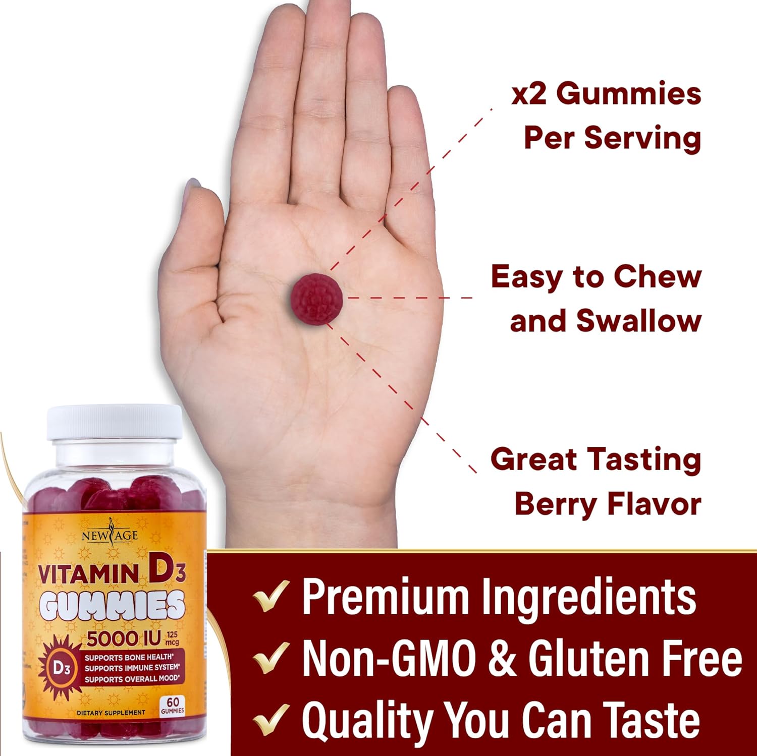 NEW AGE Vitamina D3 5000 IU Gominolas - 60 Unidades