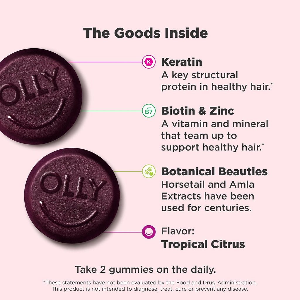 OLLY Heavenly Hair Gummy, Gominolas para el Cabello con Biotina, Queratina y Amla, 60 Gominolas (30 Días)