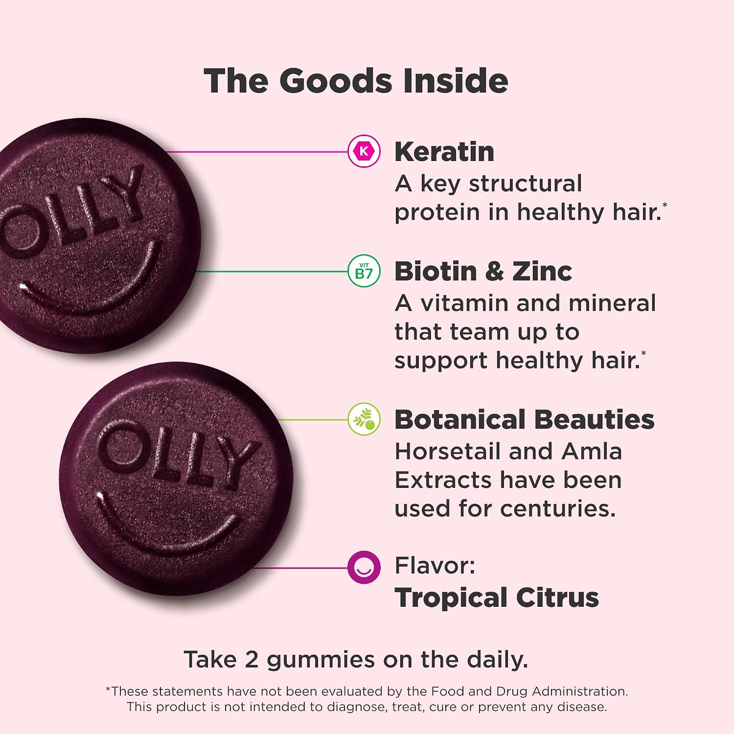 OLLY Heavenly Hair Gummy, Gominolas para el Cabello con Biotina, Queratina y Amla, 60 Gominolas (30 Días)