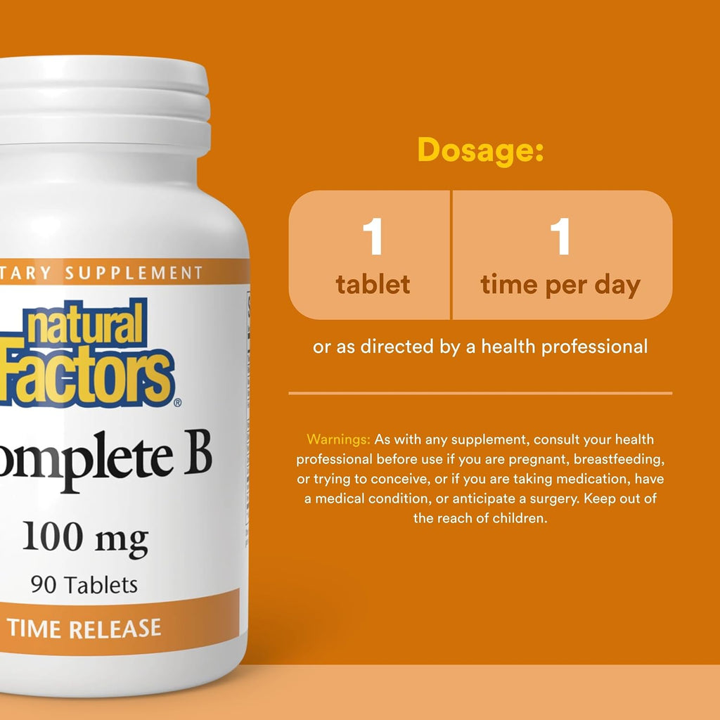Natural Factors Complejo B 100 mg, Liberación Prolongada, 90 Comprimidos