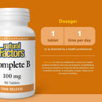 Natural Factors Complejo B 100 mg, Liberación Prolongada, 90 Comprimidos