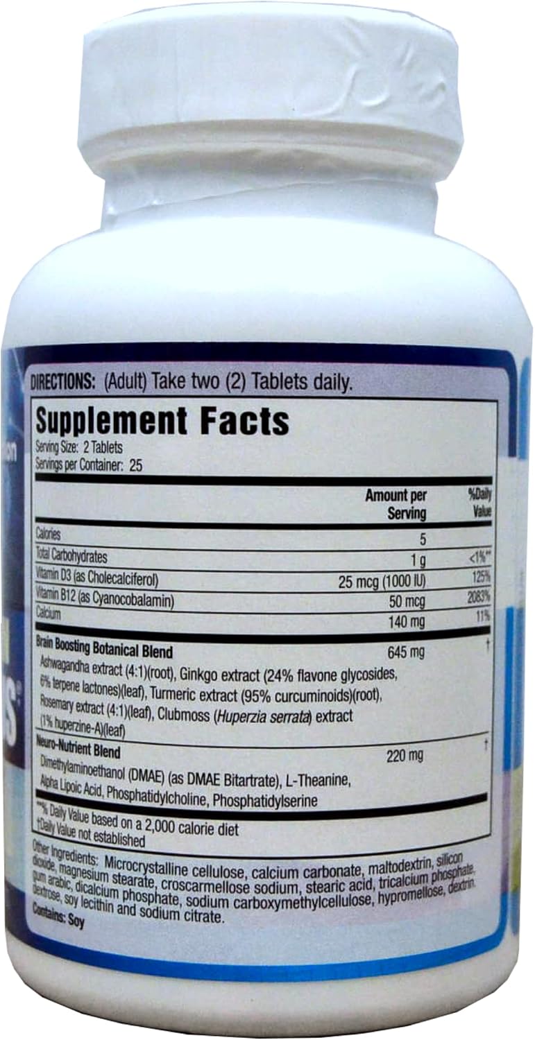 Lumintrail Nutrition Healthy Brain All Day Focus - Suplemento de extracto de cúrcuma y nutrientes cerebrales, 50 comprimidos con pastillero