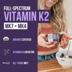 Total K2® | Vitamina K2 como MK7 y MK4 | Más K1 y Cofactor de Vitamina D3 – 620 mcg de K2 por Dosis – All-Trans MK7 de MenaQ7® – Vitamina K de Espectro Completo – Vegano, Certificado Orgánico (60 Cápsulas)