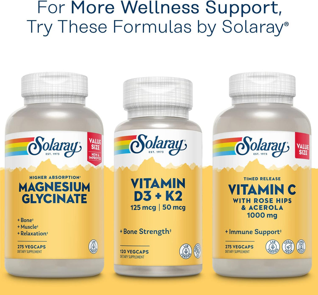 SOLARAY Mega Vitamina B-Estrés, complejo B de liberación prolongada con 1000 mg de vitamina C, 120 cápsulas veganas