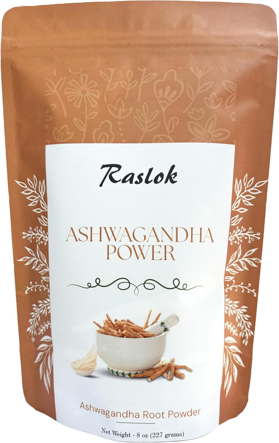Raslok Ashwagandha en Polvo - Raíz de Grado A - No GMO, Vegano y Crudo de India (227 g)