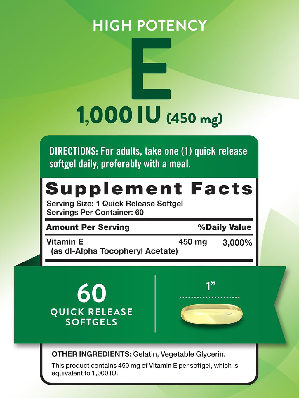 Nature's Truth Vitamina E Cápsulas Blandas 1000 IU - 60 Cápsulas