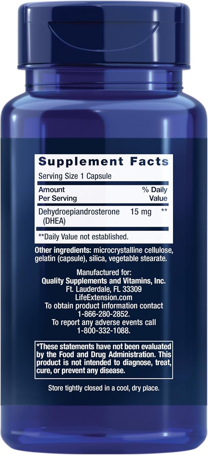 Life Extension DHEA 15 mg – Apoyo Hormonal y Cognitivo, 100 Cápsulas