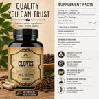 Cápsulas de Clavo - Suplemento Natural - Rico en Vitaminas, Minerales, Manganeso, Fibra - Puede Ayudar a la Digestión y Fortalecer los Huesos - 100 Cápsulas