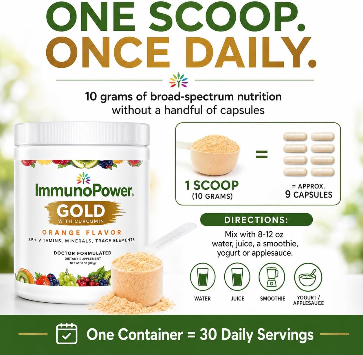 ImmunoPower Gold - Cúrcuma de Alta Absorción con BioPerine y 35+ Nutrientes - Sabor Naranja