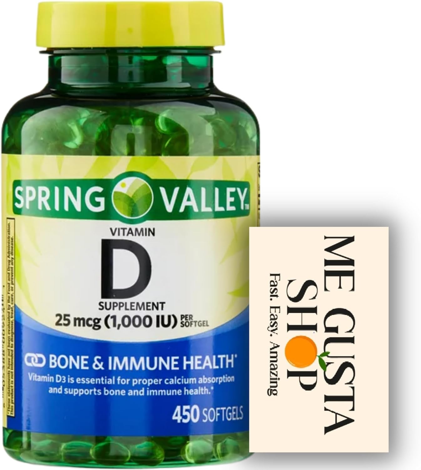 Vitamina D3 1000 UI, 450 Cápsulas Blandas + Pastillero - Spring Valley