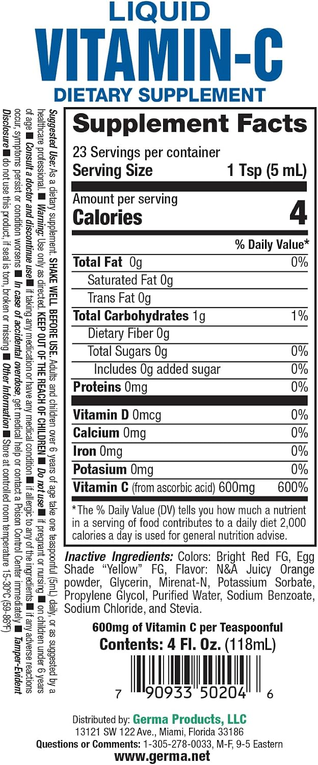 Germa Vitamina C Líquida Sin Azúcar 500 mg - 118 ml