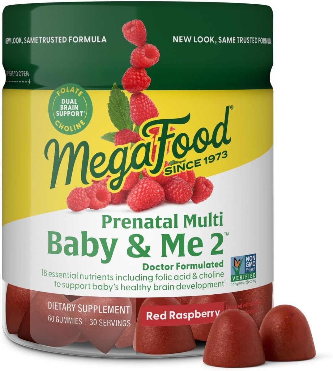 MegaFood Baby & Me 2 - Vitaminas Prenatales en Gominolas con Ácido Fólico y Colina - Sabor Frambuesa - 60 Gominolas (30 Dosis)