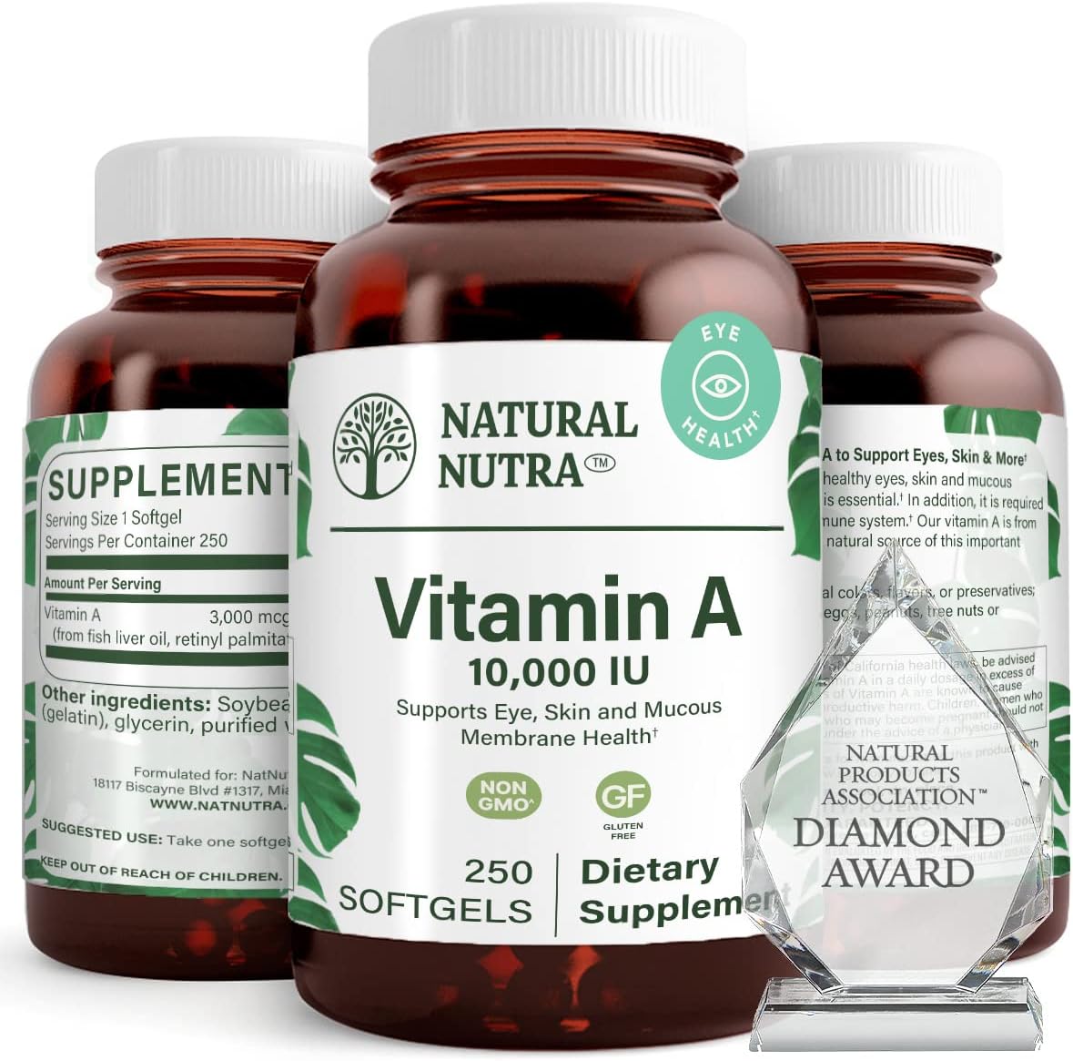Natural Nutra Vitamina A 10,000 UI Cápsulas Blandas – Alta Potencia para la Visión y la Piel – Sin Gluten – Aceite de Hígado de Pescado para Hombres y Mujeres, 100 Cápsulas