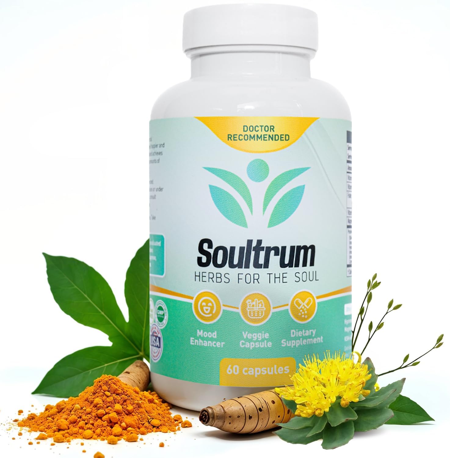 Soultrum Mood Support Supplement - Fórmula diaria con azafrán, ashwagandha, omega 3 y más - 60 cápsulas