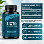 Zeal Biotina 10000mcg Cápsulas Blandas de Aceite | Cabello, Piel y Uñas | 180 Cápsulas