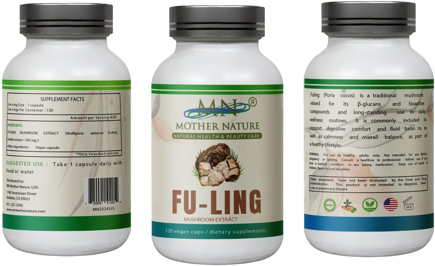 MN Mother Nature Extracto de Fu-Ling 500mg – 120 Cápsulas Veganas