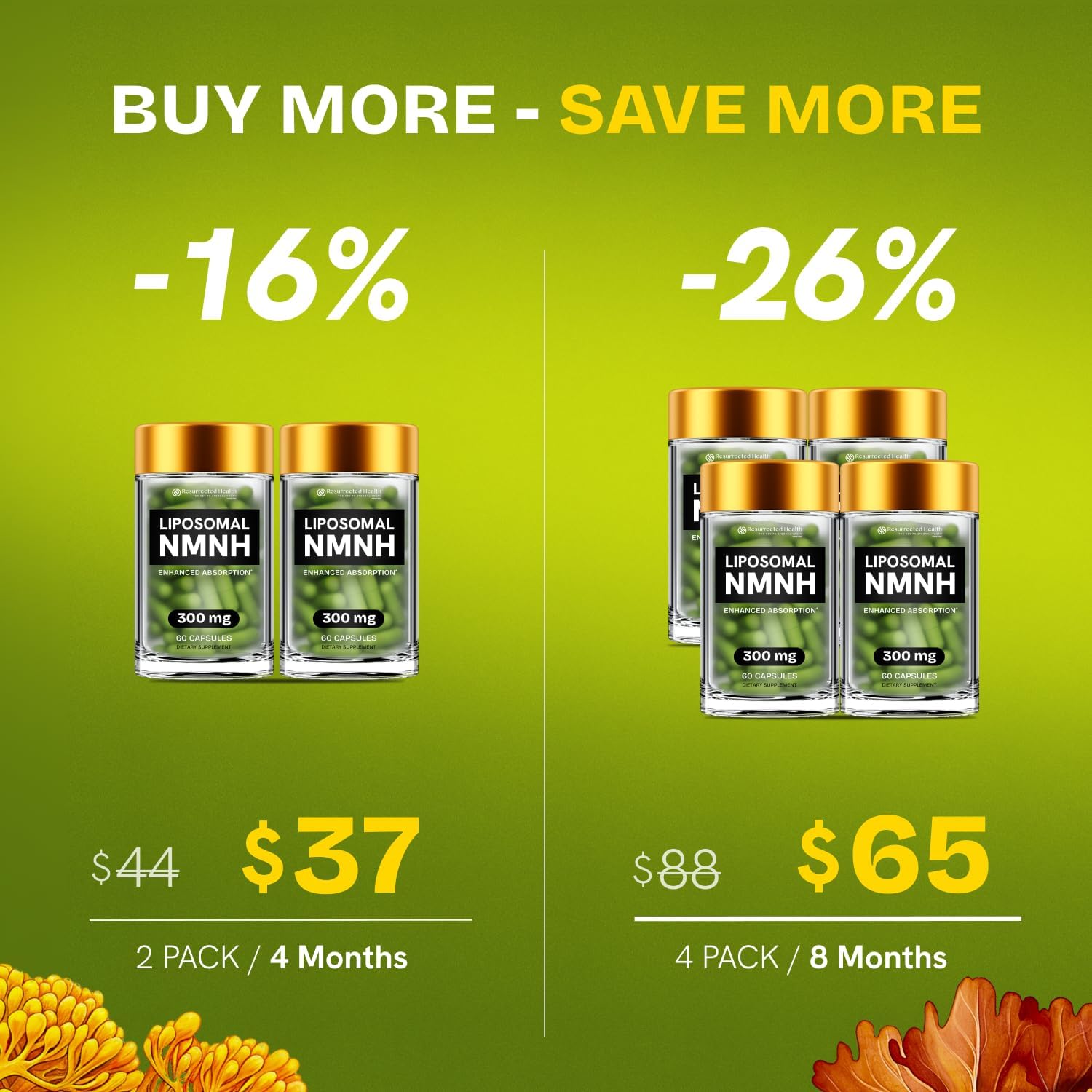 Resurrected Health NMNH Liposomal 300mg – 240 Cápsulas Veganas