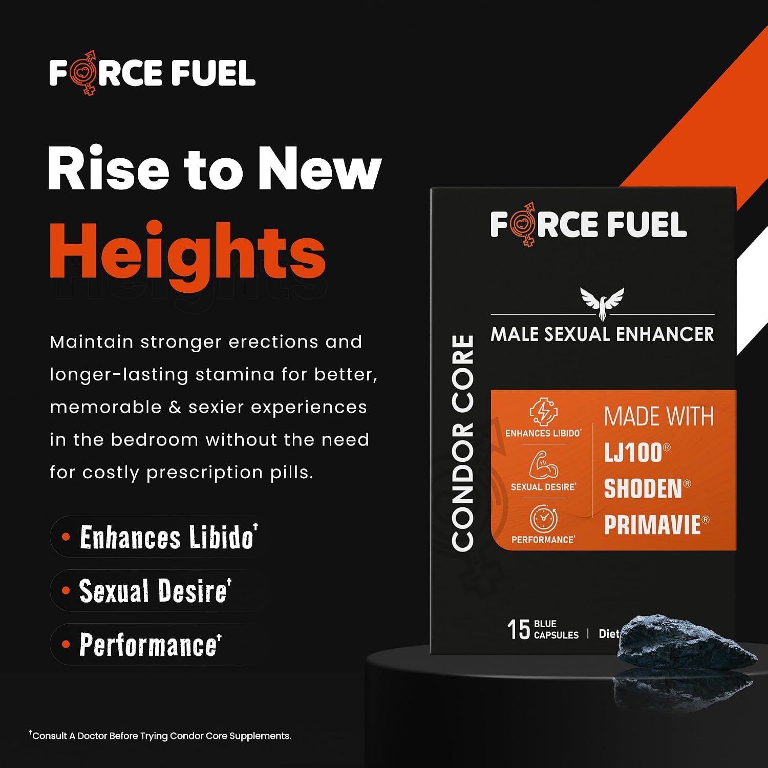 FORCE FUEL Condor Core – Cápsulas para Hombres con Tongkat Ali, Ashwagandha y Shilajit