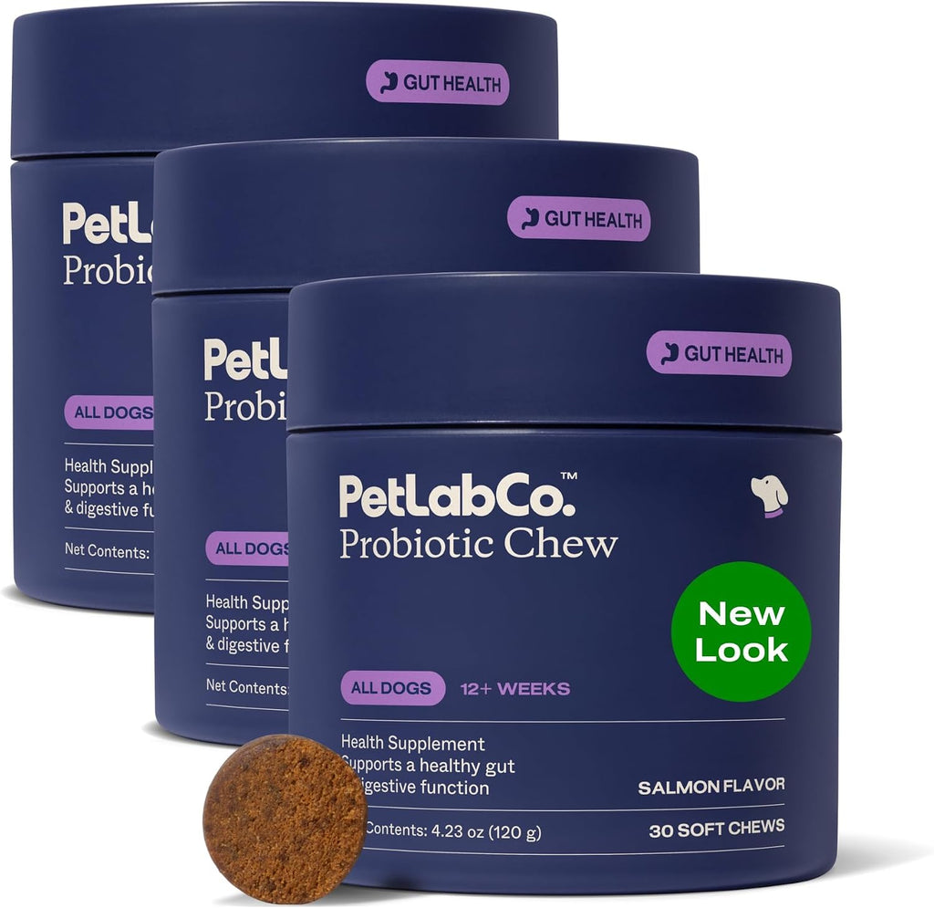 PetLab Co. Probióticos para Perros, Apoyo Digestivo y Alergias Estacionales - Sabor Salmón - 30 Masticables (Pack de 3)