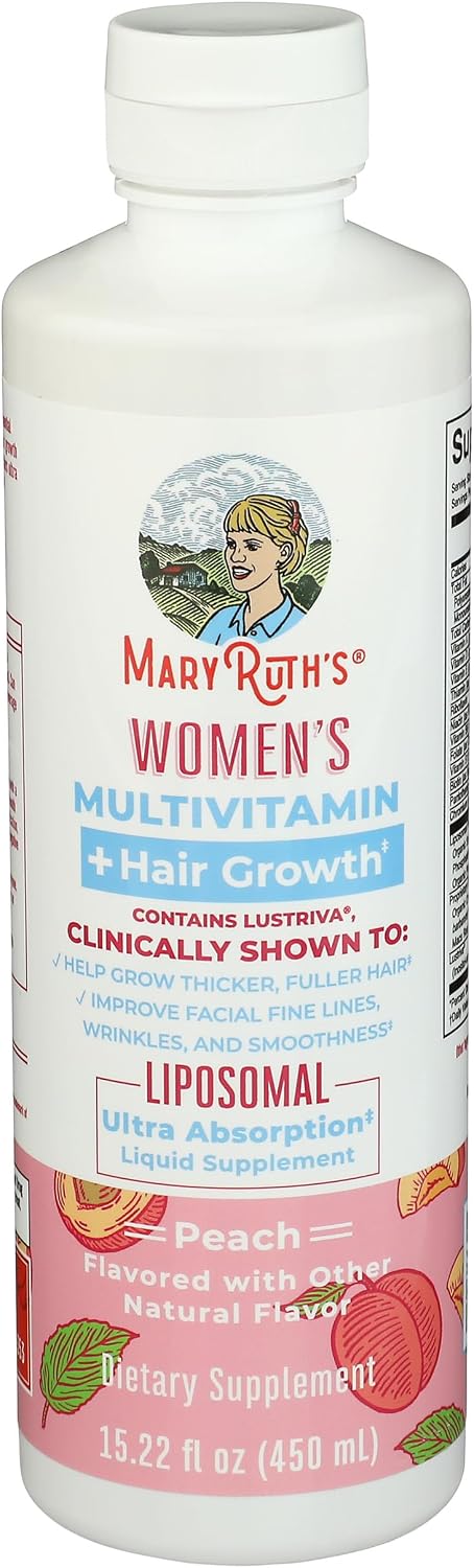 MARYRUTH'S Multivitamínico Femenino + Lustriva Crecimiento Capilar Liposomal | Biotina 10000mcg | Probado Clínicamente para un Cabello más Grueso y una Piel más Lisa | 15.22 Fl Oz