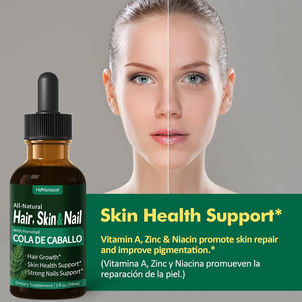 Herbmood Gotas de Cola de Caballo, Biotina y Romero – 60 ml – Suplemento para Cabello, Uñas y Piel