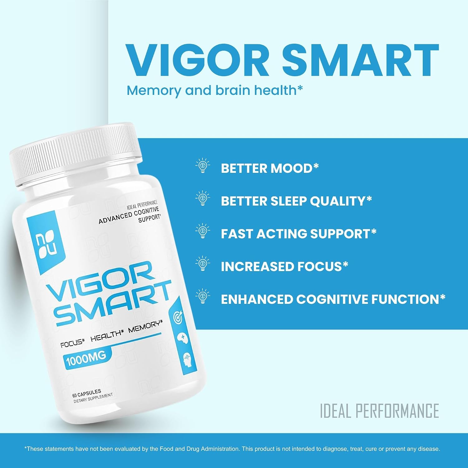 Vigor Smart Brain Booster, 300 Cápsulas, 1000mg