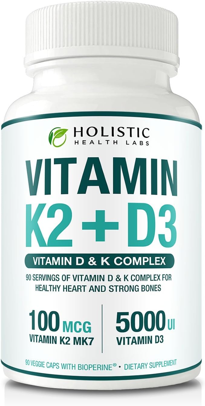 Max Absorption Vitamina D3 5000 UI + K2 MK-7 con BioPerine – 90 Cápsulas Vegetales