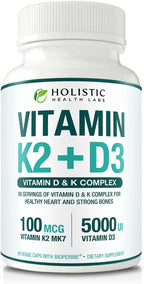 Max Absorption Vitamina D3 5000 UI + K2 MK-7 con BioPerine – 90 Cápsulas Vegetales