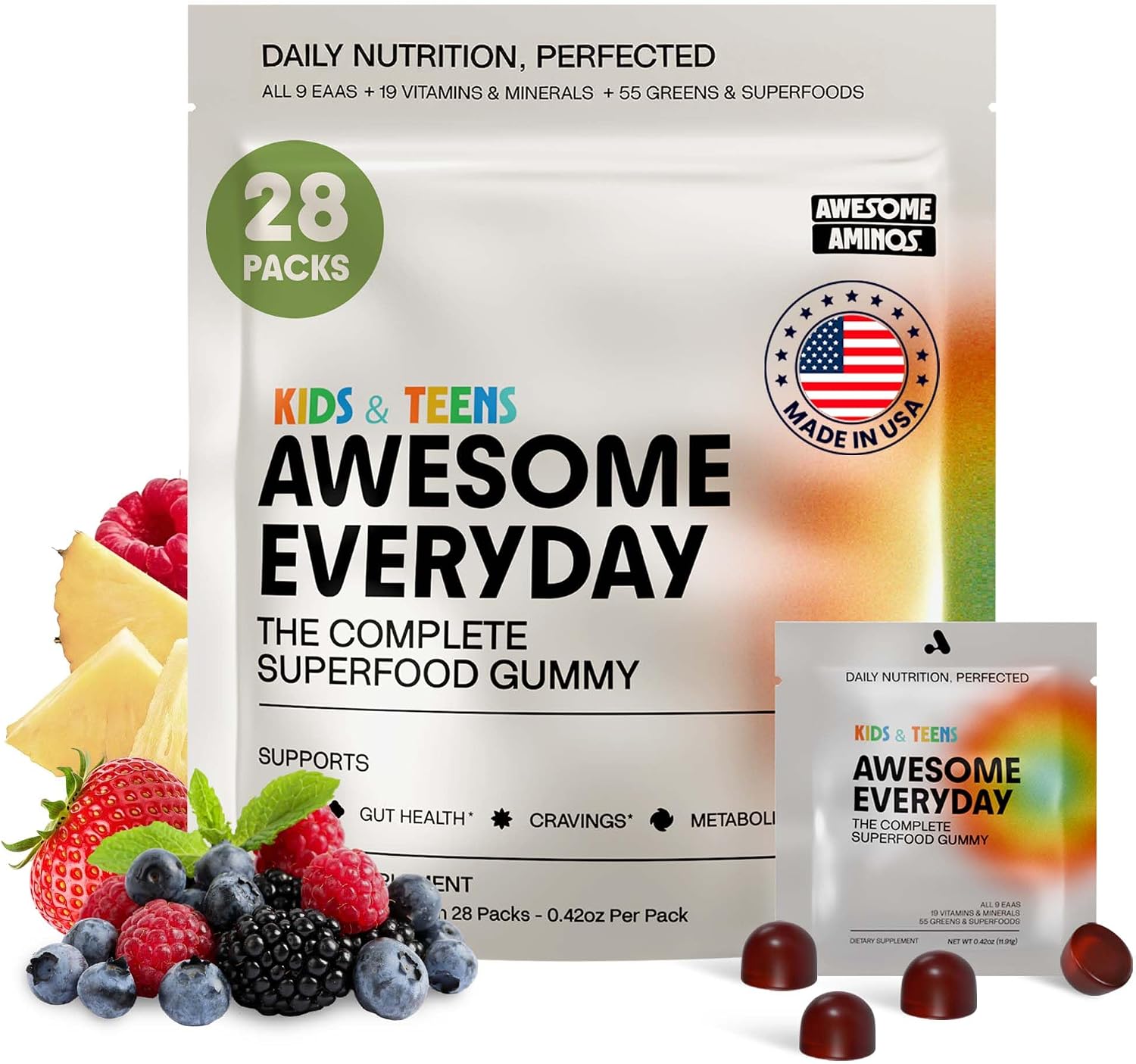 Awesome Everyday Essential Daily Nutrition Gummies – Gominolas Nutricionales Diarias con Aminoácidos Esenciales, Vitaminas, Minerales y Superalimentos Fermentados