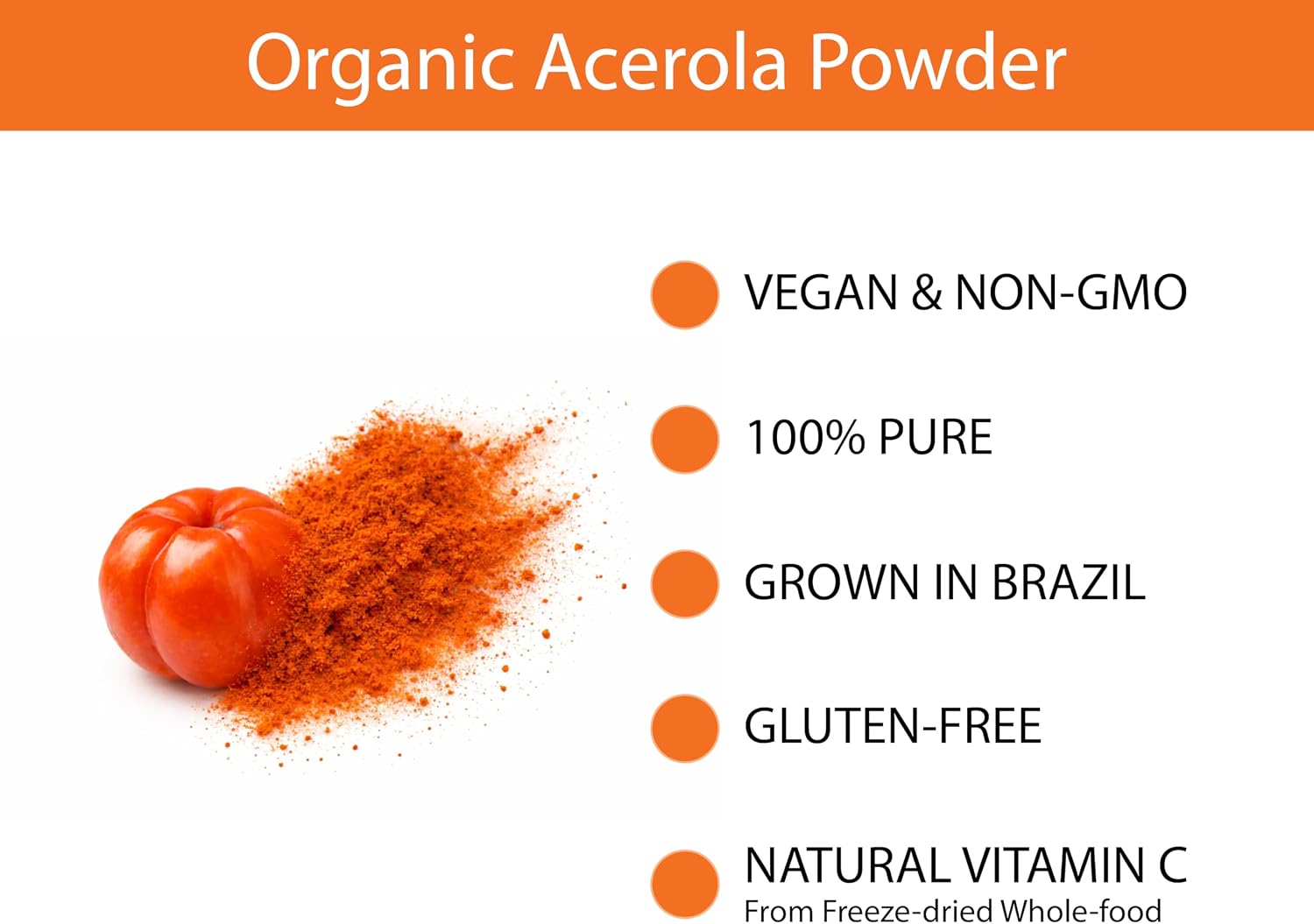 KOYAH Polvo de Acerola Orgánica Liofilizada - Vitamina C Natural, 60 Raciones