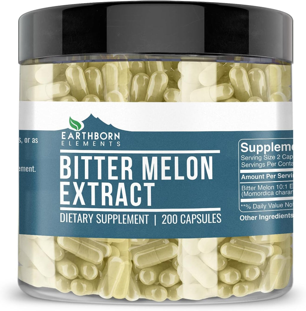 Earthborn Elements Bitter Melon 200 Cápsulas, Puro y sin diluir, sin aditivos