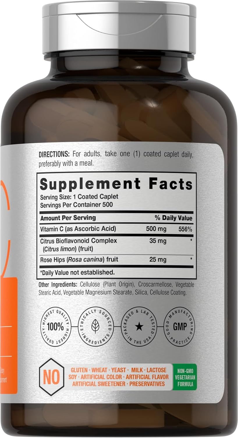 Horbäach Vitamin C 500mg | 500 Caplets | with Bioflavonoids and Rose Hips | Supplement for Women and Men | Vegetarian, – Image 2