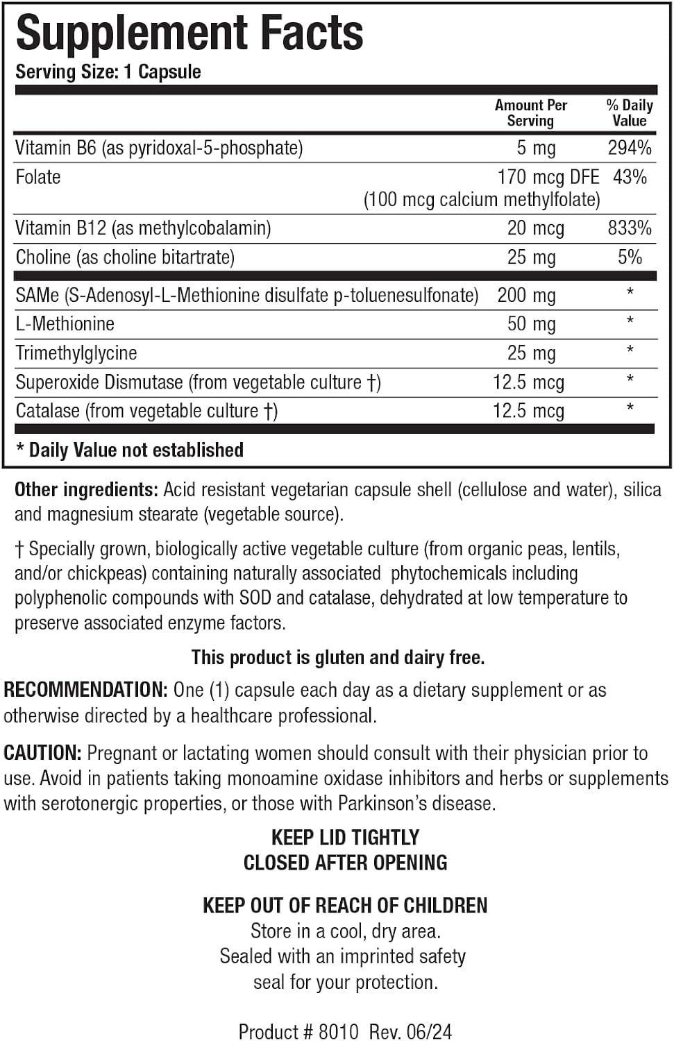 Biotics Research SAMethylate Plus – Complejo de SAMe, Folato (5-MTHF), Vitamina B12, Metionina, Colina y Glicina Trimetilada – 60 Cápsulas