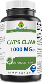 Brieofood Cat's Claw 1000 mg por dosis - 240 cápsulas - Non-GMO, sin gluten