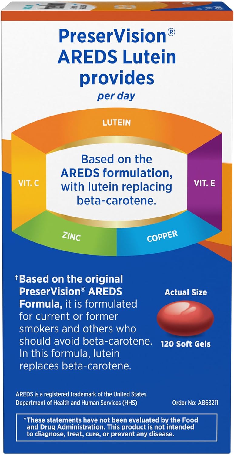 PreserVision AREDS Lutein – Ocular Multivitamin with Lutein, Vitamins C and E, Zinc, and Copper, 120 Softgels