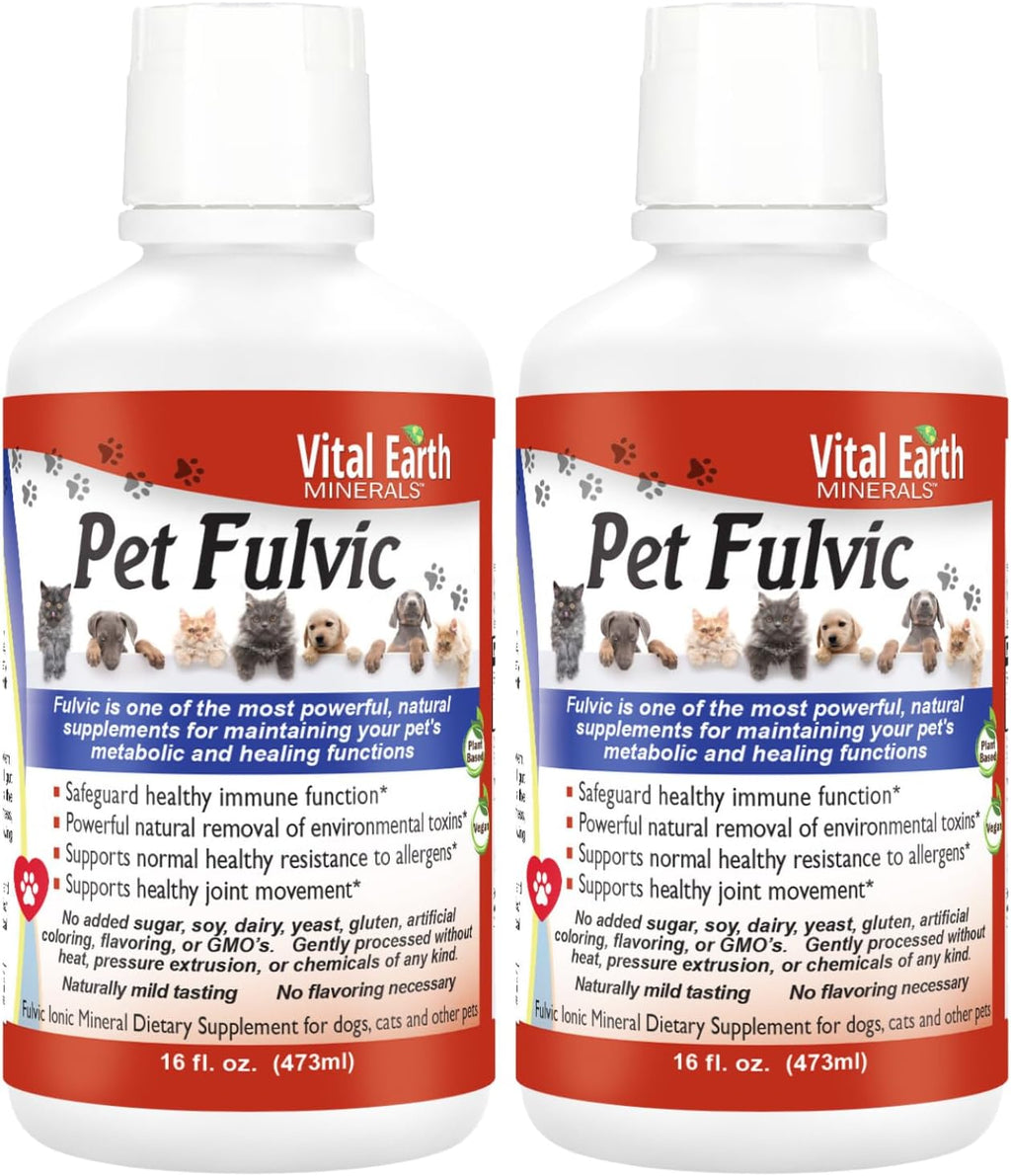 Vital Earth Minerals Pet Fulvic - Alivio para Alergias y Apoyo Articular, 16 oz (Pack de 2)