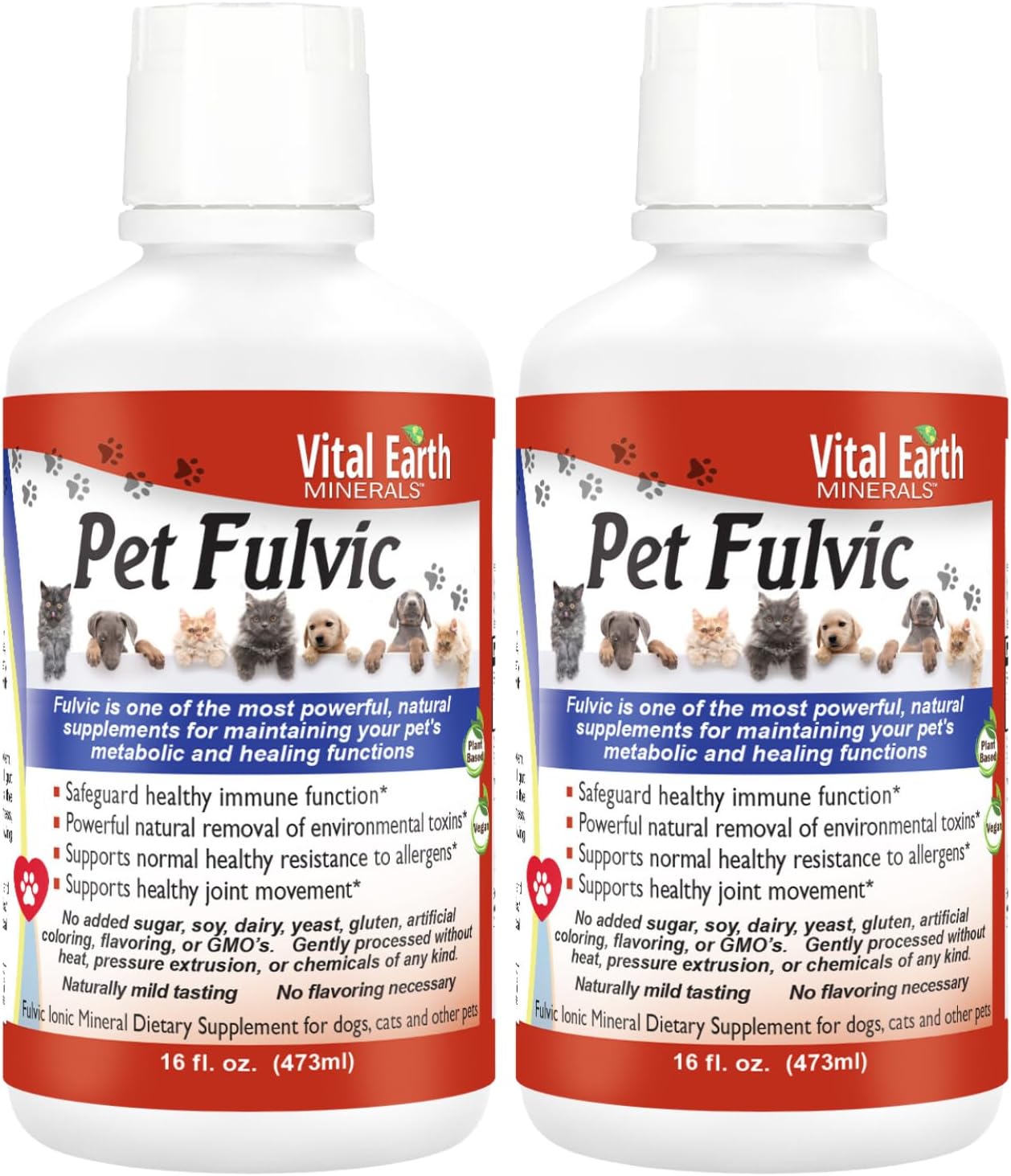 Vital Earth Minerals Pet Fulvic - Alivio para Alergias y Apoyo Articular, 16 oz (Pack de 2)