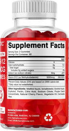 Vitamatic Vitamina B12 5000 mcg (Metilcobalamina) Gominolas - 120 unidades - Apoyo al Metabolismo Energético y Salud del Sistema Nervioso, Sabor Natural a Cereza